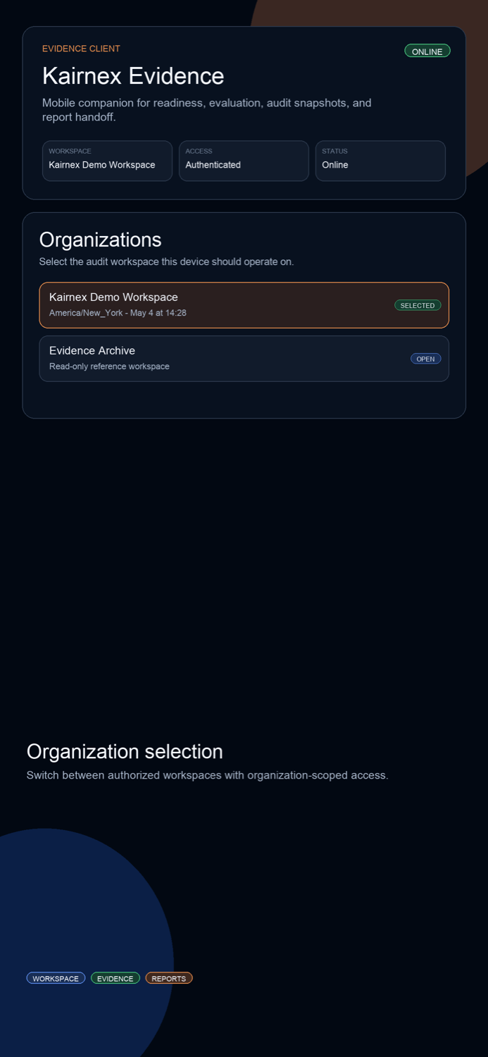 KairnexEvidence organizations screenshot