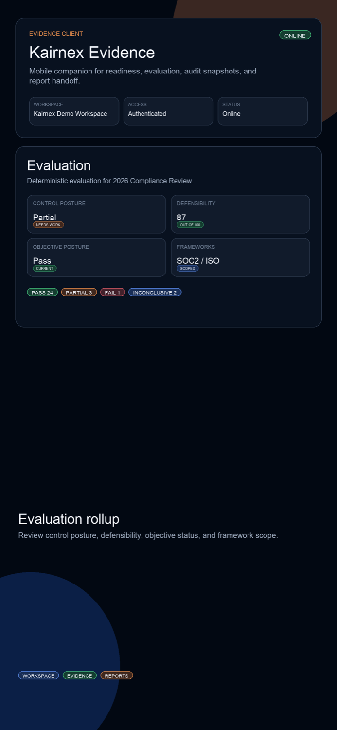 KairnexEvidence evaluation rollup screenshot