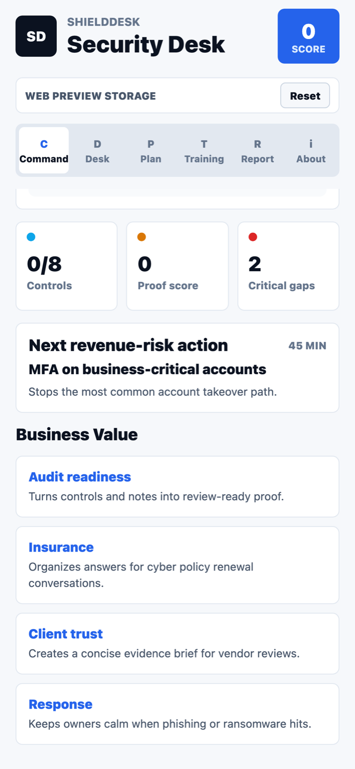 ShieldDesk business value screenshot